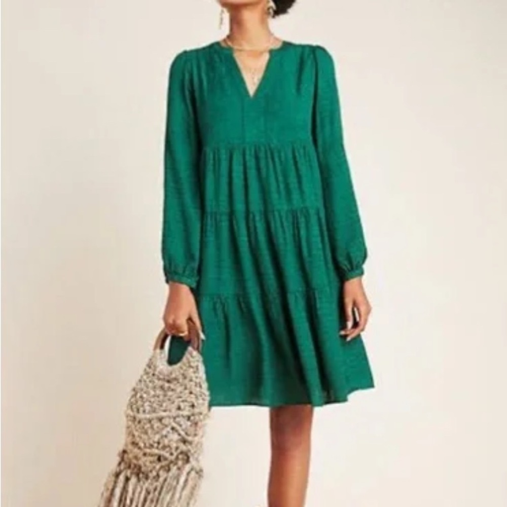 Anthropologie Maeve Mini Dress in Emerald Green Size Small
